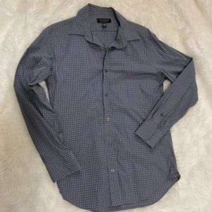 BR Factory Men's Long Sleeve Blue Checkered Shirt Stretch Tailored Slim Medium